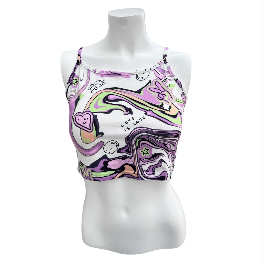 Psychedelic Crop Top Tank Love Multicolor Sz M Clubwear Streetwear